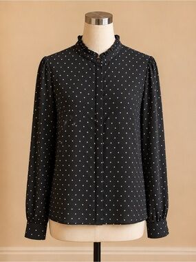 torrid Black & White Polka Dot Ruffle Collar Blouse